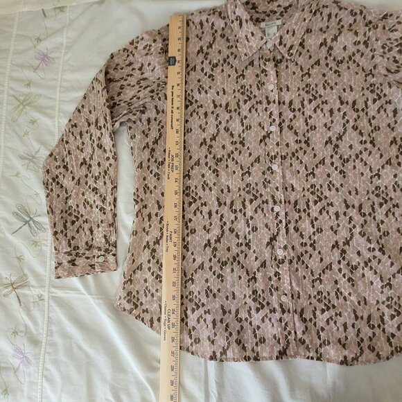 Liz & Co. Pink Tan Brown Womens Long Sleeve Button Blouse XL - Picture 8 of 15